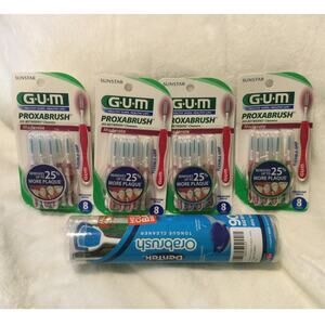 GUM Proxabrush Moderate Size lot of 4 and Tongue Scrapers NIB